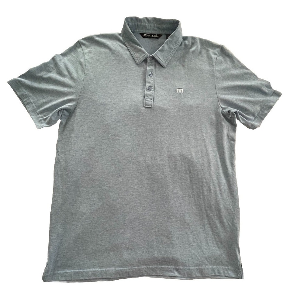 Travis Mathew Polo Golf Shirt Men's Size XL Light Blue Pinstripes